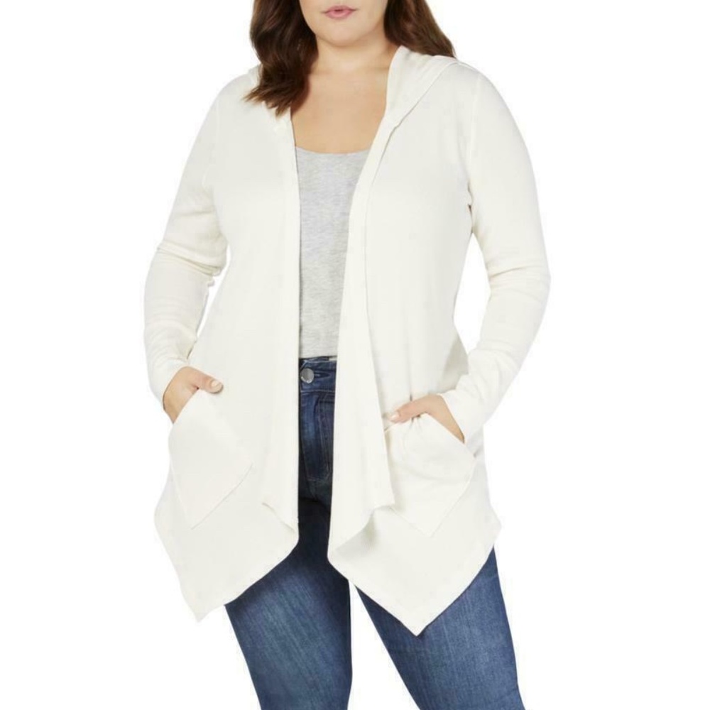 NWT Style&Co. Women's Plus Size Ivory Hooded Open Front Thermal Cardigan/Jacket